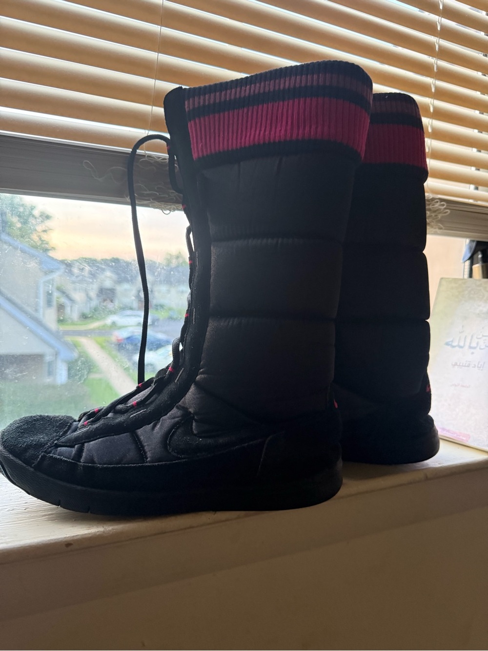 Nike Black Quilted Lace-Up Ankle Boots with Pink Cuff